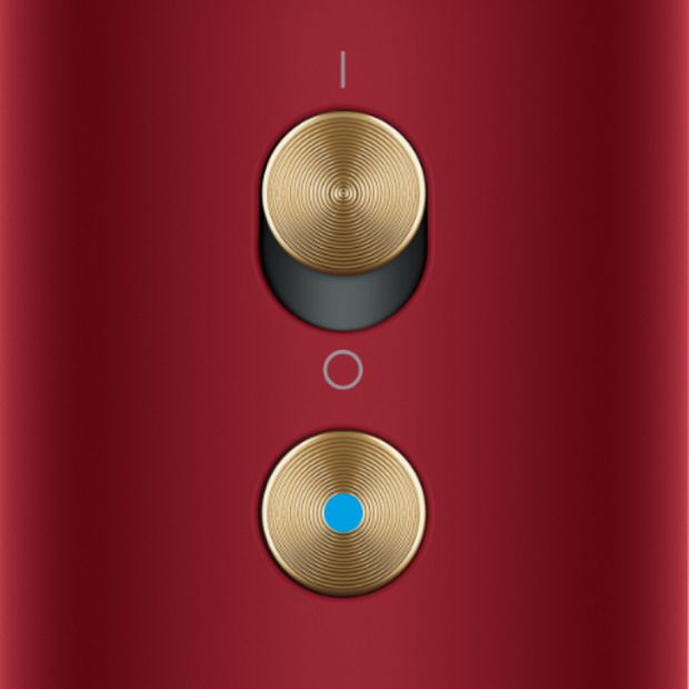 The power and Cold-shot buttons on the Dyson Supersonic Nural hair dryer.