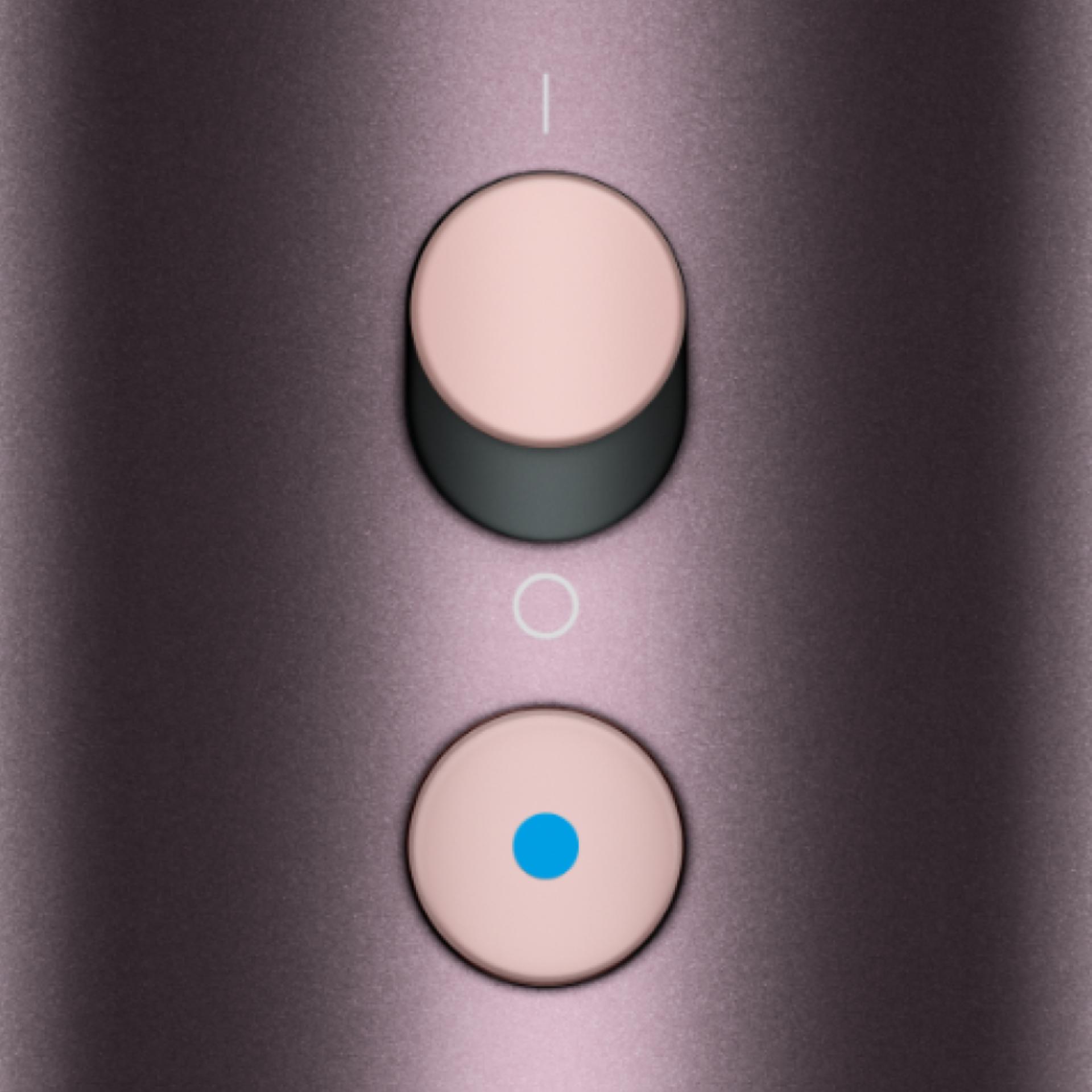 The power and Cold-shot buttons on the Dyson Supersonic Nural hair dryer.