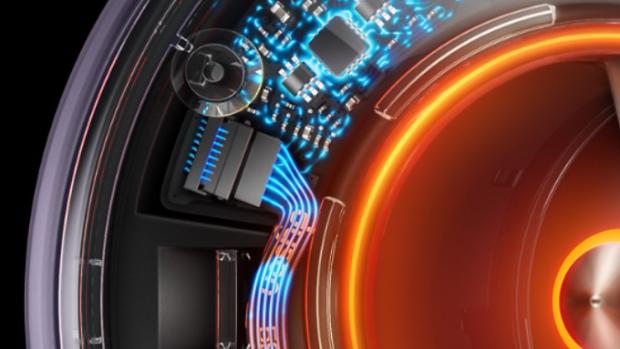 Cutaway graphic of the heat regulation technology within the Supersonic Nural hair dryer.