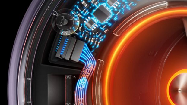 Cutaway graphic of the heat regulation technology within the Supersonic Nural hair dryer.