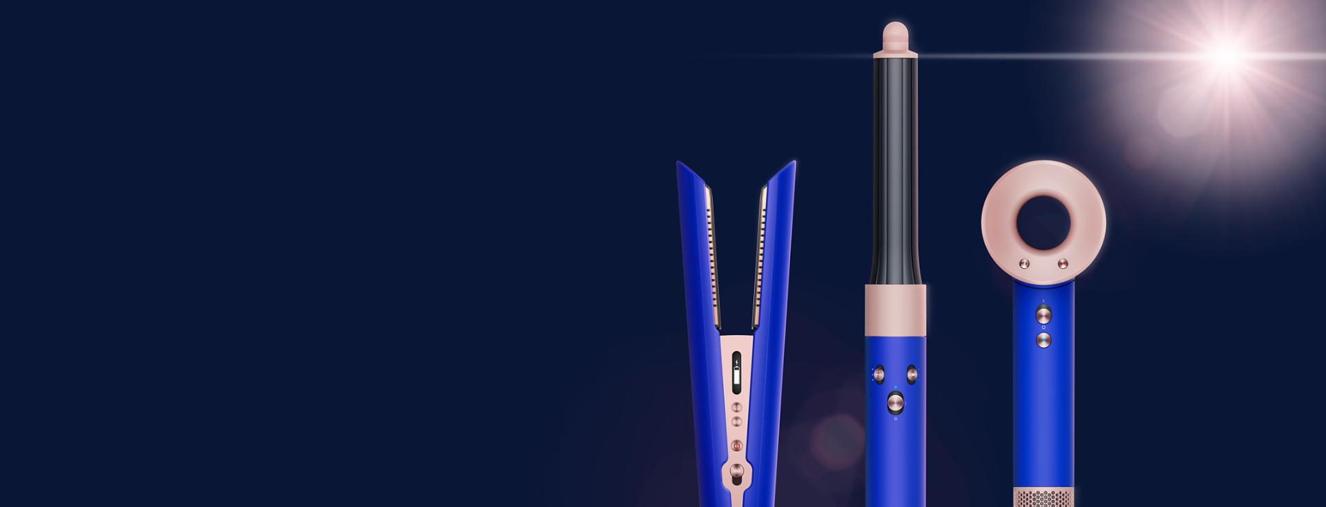 Dyson Corrale hair straightener, Dyson Airwrap multi-styler and Dyson Supersonic hair dryer in blue blush
