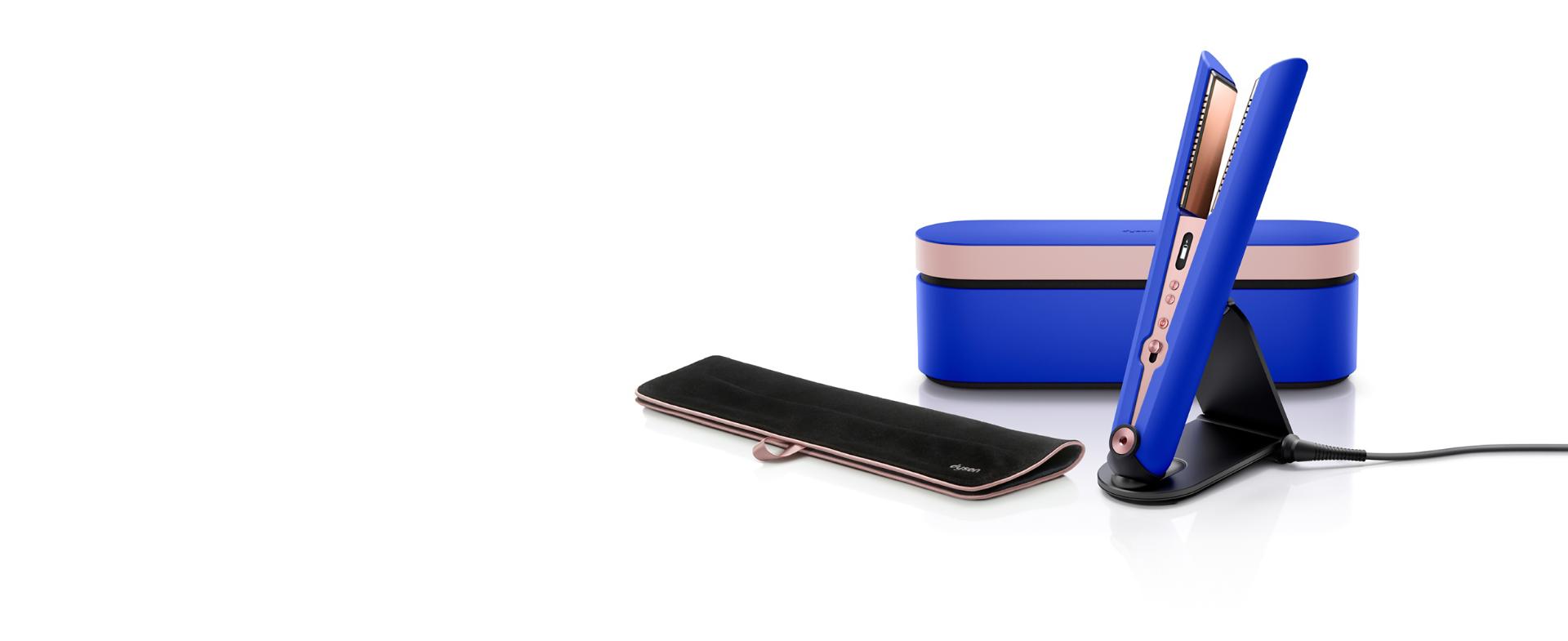 Dyson Corrale hair straightener in its Travel Dok with Presentation case, travel pouch and Paddle brush.