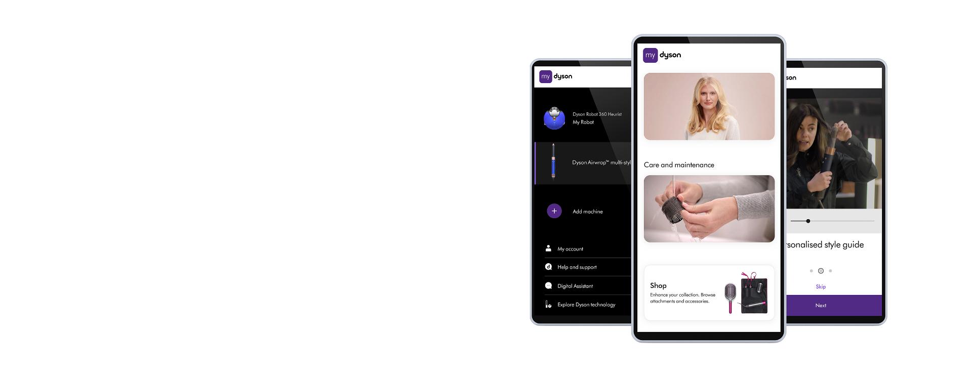 The MyDyson app showing on smartphone screens