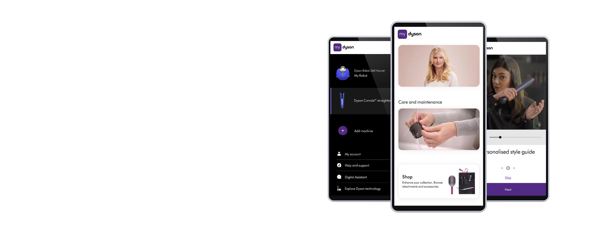 The MyDyson app showing on smartphone screens