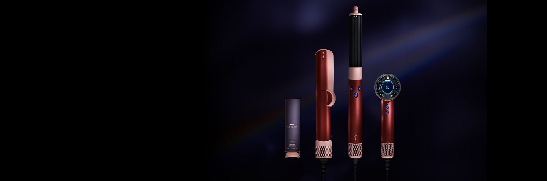 The Dyson beauty range in strawberry bronze and blush pink.