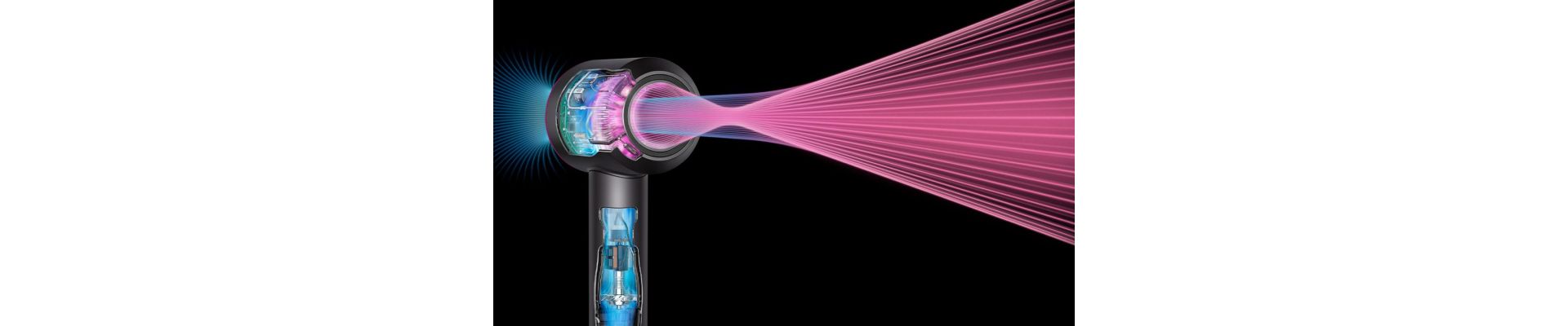 Airflow shown multiplying as it exits the Supersonic Nural hair dryer