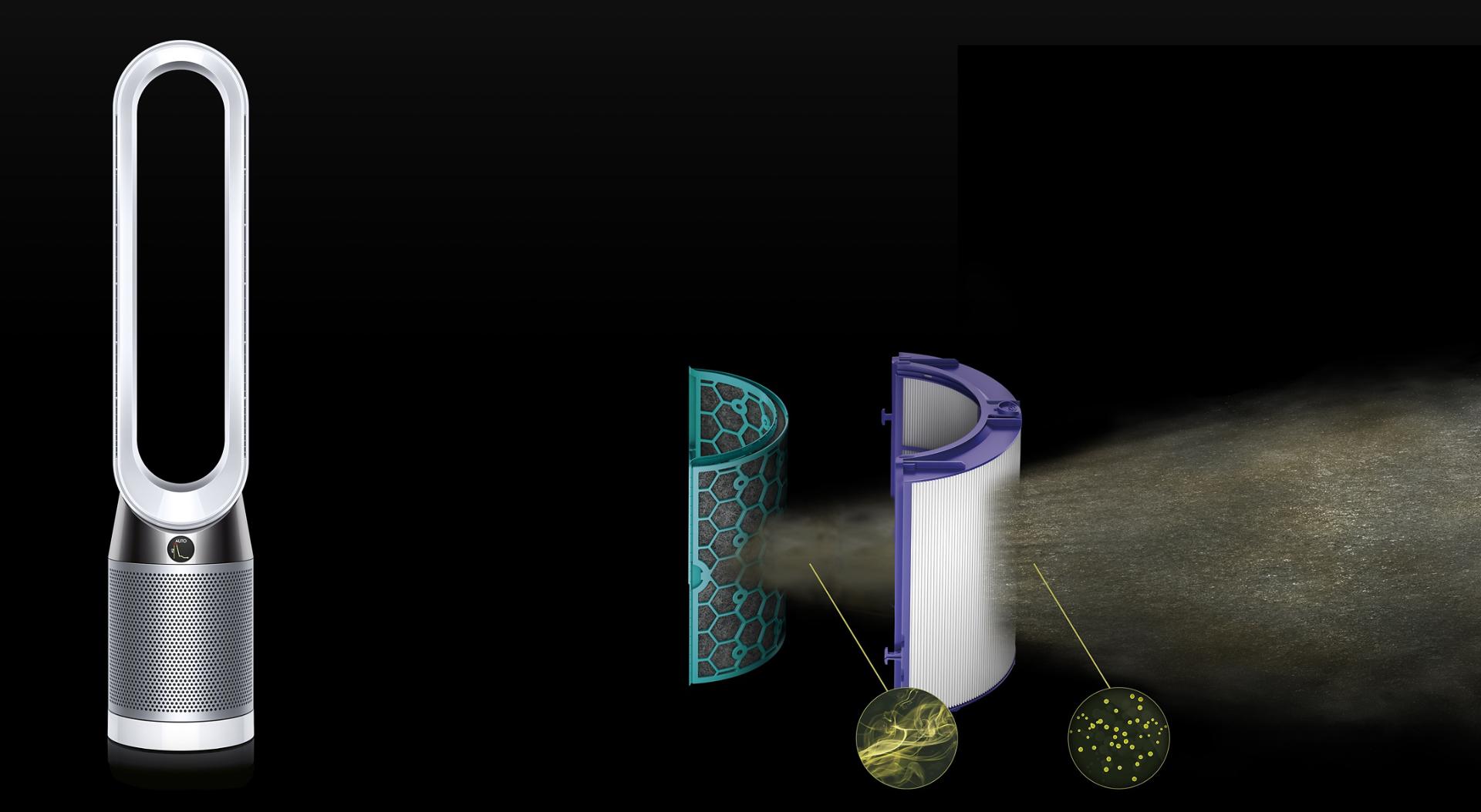 Cutaway of the air purifier's filtration system.
