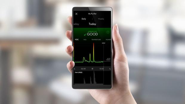 Close up of mobile screen with Dyson Link app