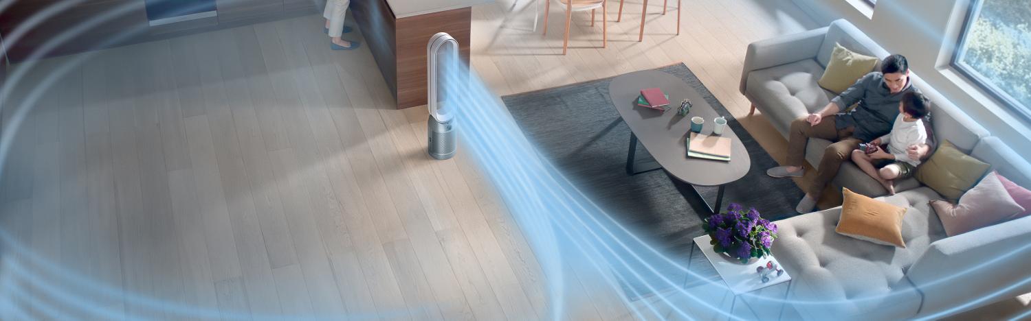 Grote leefruimte gereinigd door een Dyson luchtreinigingsventilator