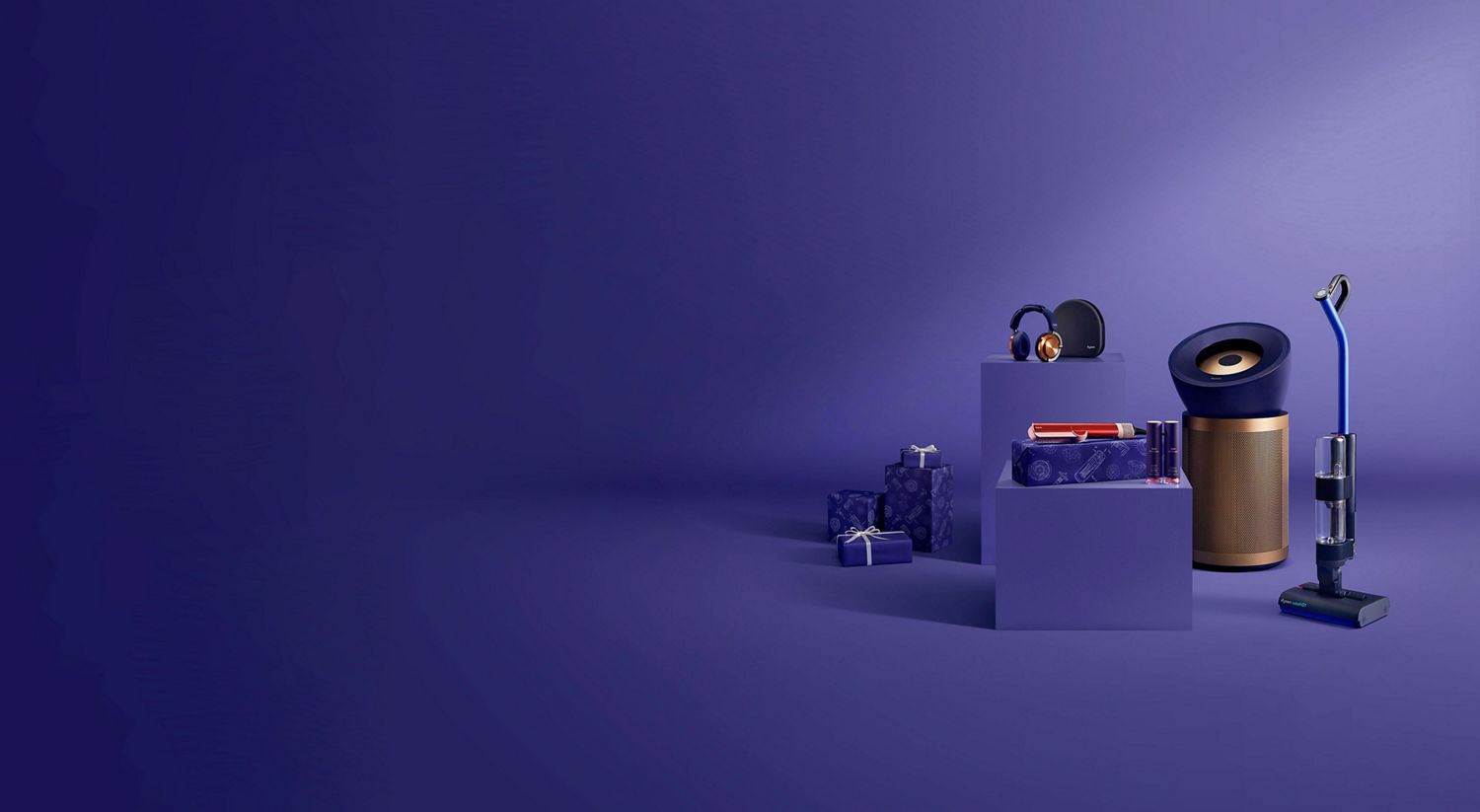 Les technologies Dyson sur fond violet