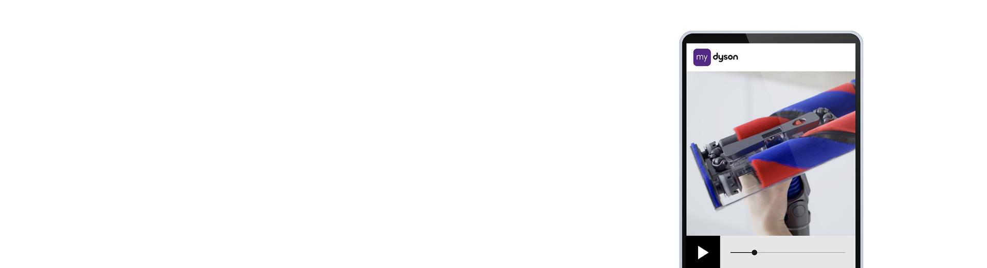 Yeni kablosuz süpürgenin başlangıç videosunu gösteren telefon ekranı.