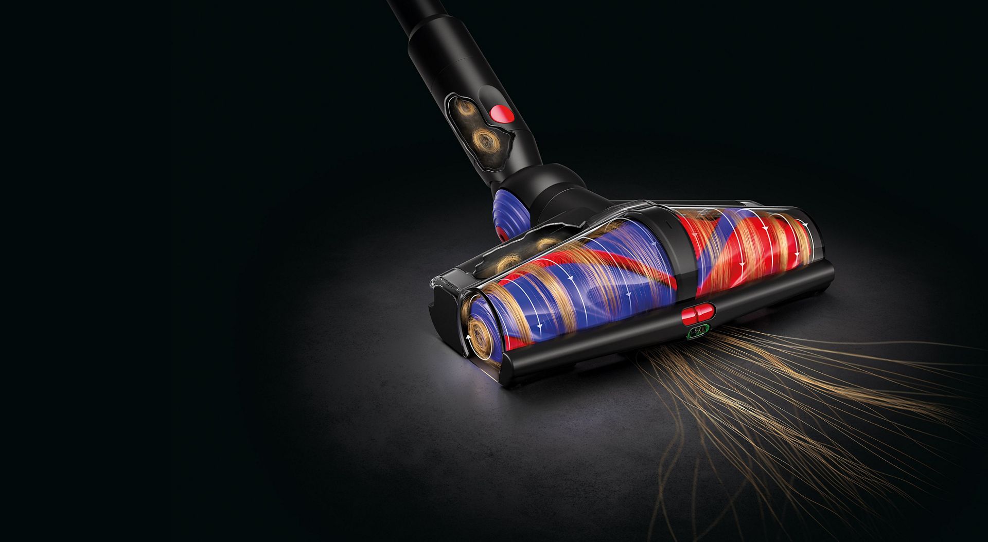 카페트와  마룻바닥을 청소 중인 다이슨 All Floor Cones™ 센스 클리너 헤드