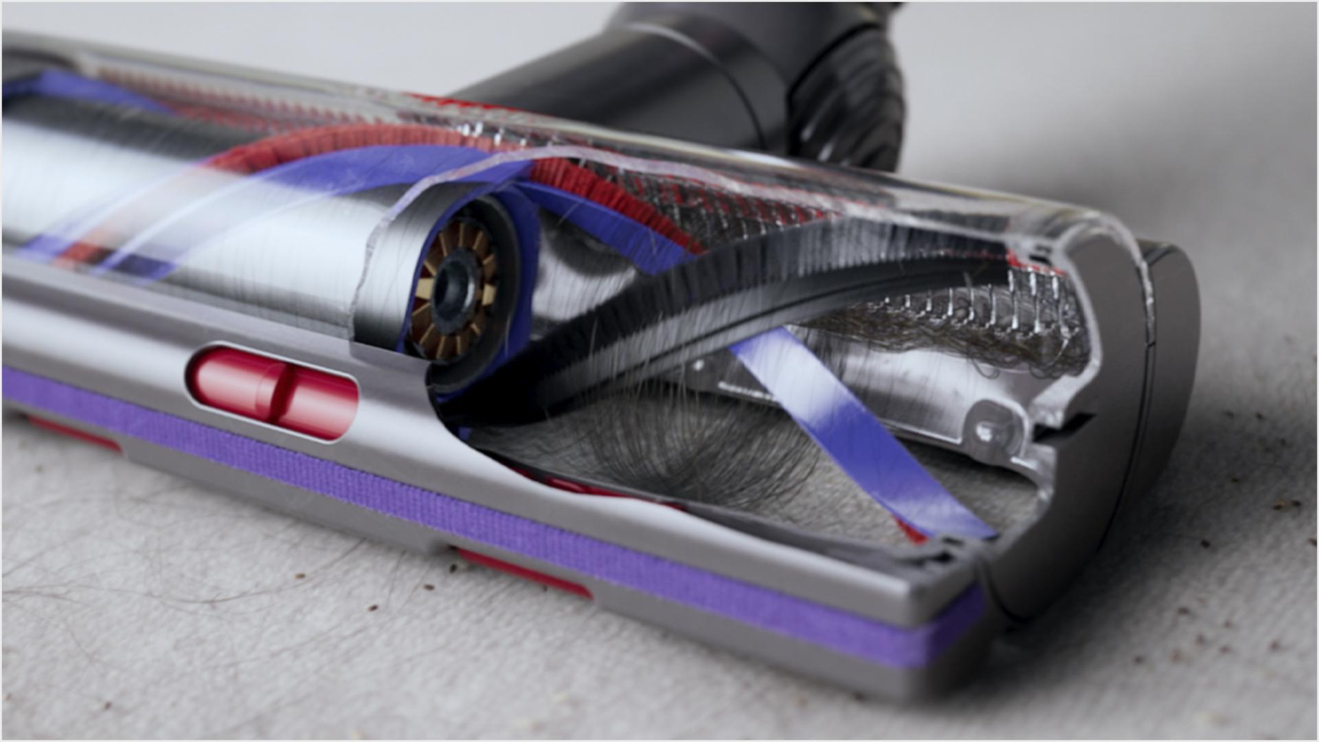 Cutaway shows Dyson Motorbar cleaner head technology in action
