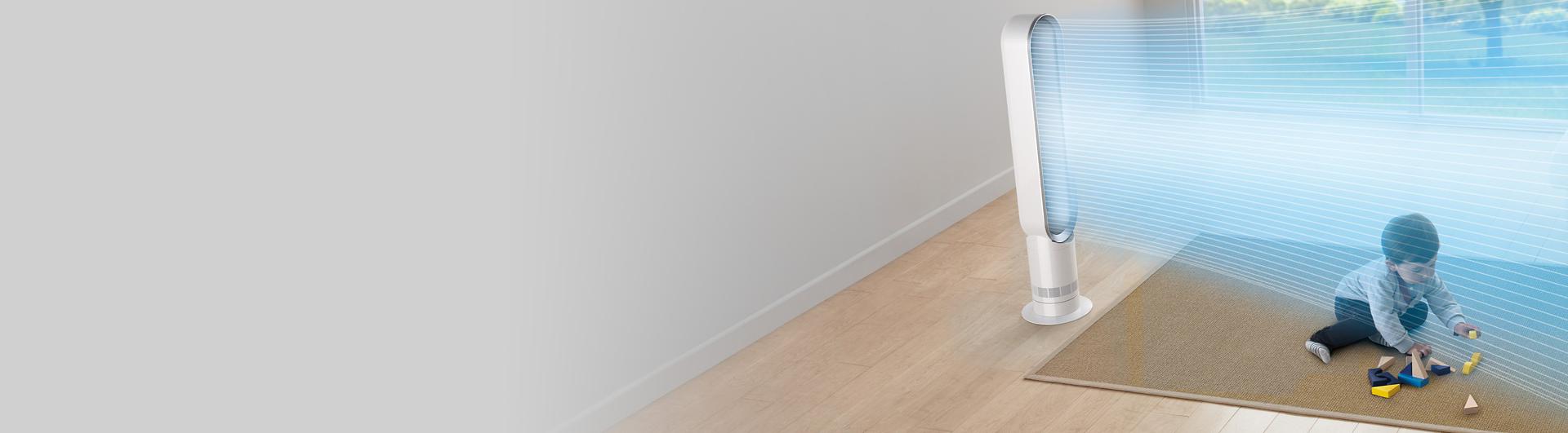 Safe, with no fast-spinning blades and no visible heating elements. Easy to clean. Auto shut off if tipped over.