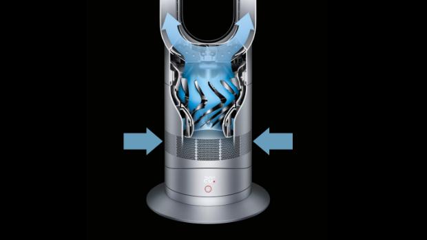 A cutaway graphic of the Mixed flow impeller in a Dyson fan heater.