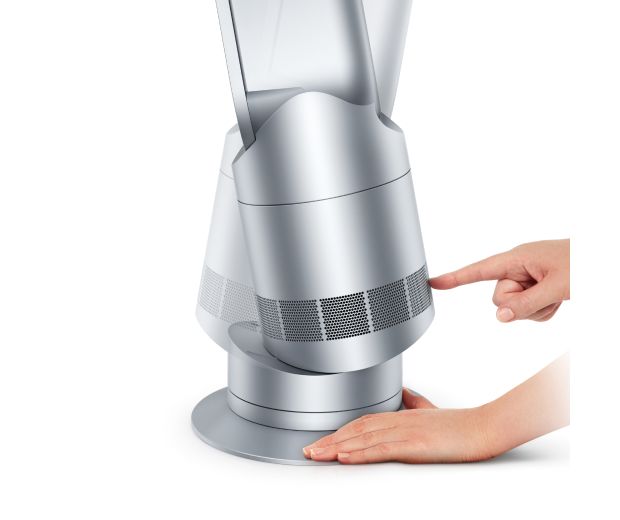 A Dyson Hot+Cool Jet Focus fan heater pivots on its base.