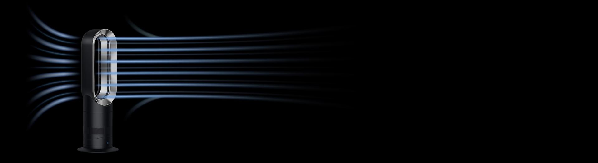 A Dyson Hot+Cool Jet Focus fan heater projects heated airflow using Air Multiplier technology.