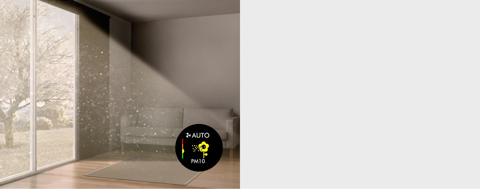 يكشف الضوء من خلال النافذة عن جسيمات الأتربة العالقة في الهواء.