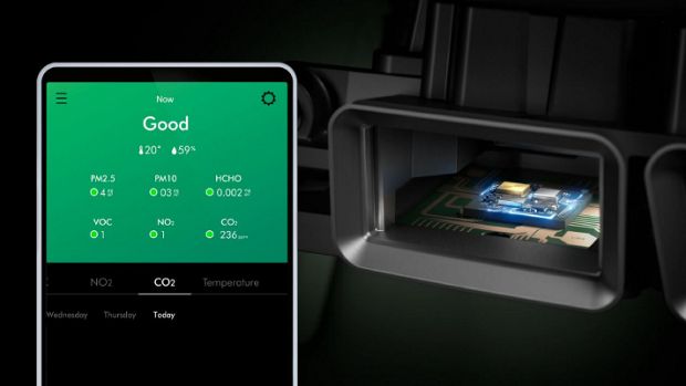 The MyDyson app reporting on high CO2 levels.