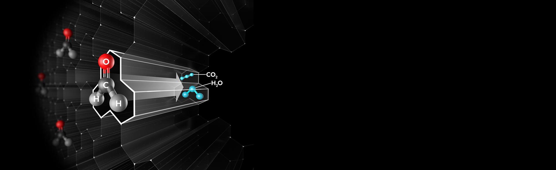 رسم يظهر التدمير الجزيئي للفورمالديهايد.