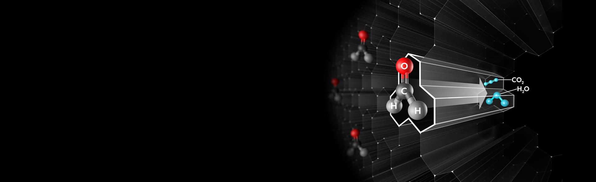 Graphical representation of the molecular destruction of formaldehyde.