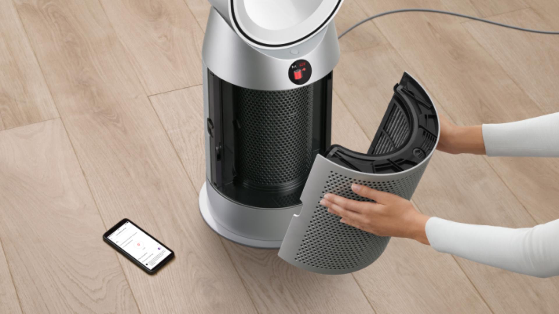 Changing the filter on a Dyson Purifier Hot+Cool purifying fan heater.
