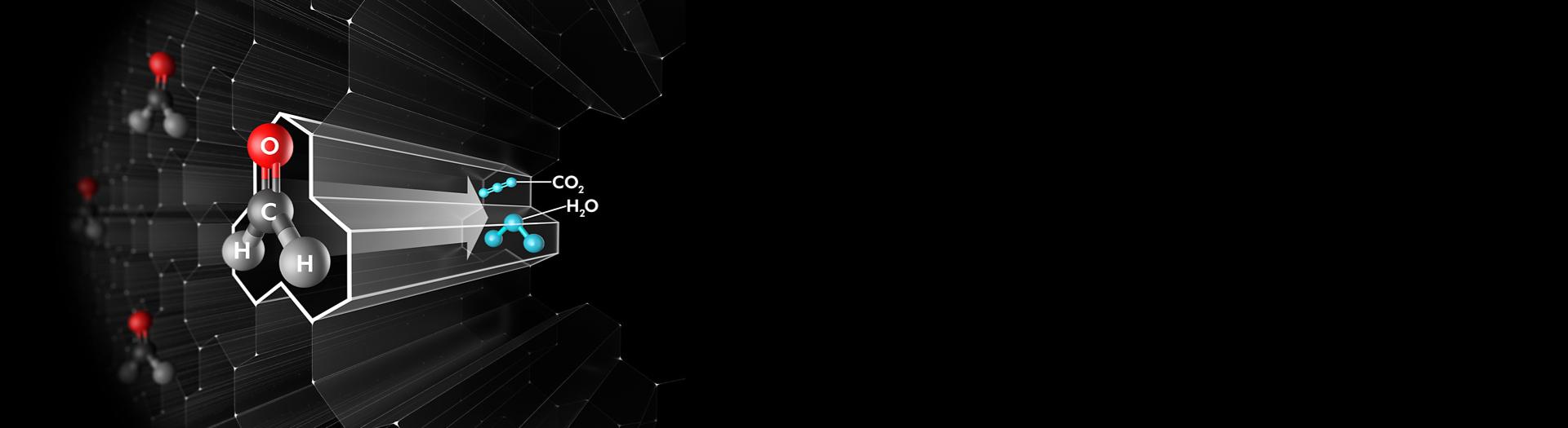 رسم يظهر التدمير الجزيئي للفورمالديهايد.