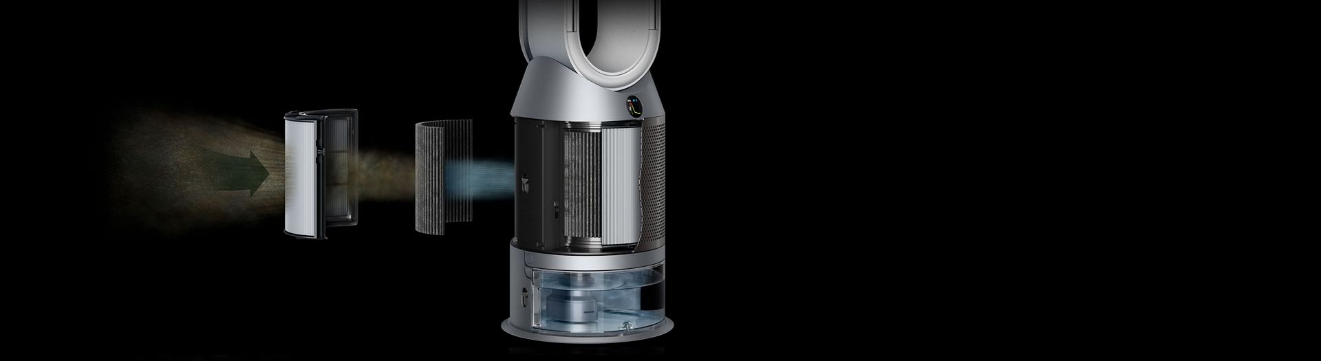 مشهدٌ مُقرَّبٌ يوضح طبقات الفلترة المختلفة لجهاز تنقية الهواء.