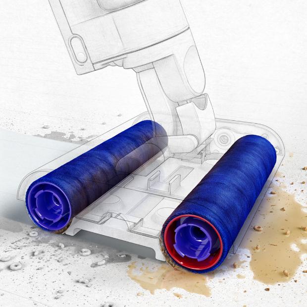 Close-up cutaway of the absorbent rollers.