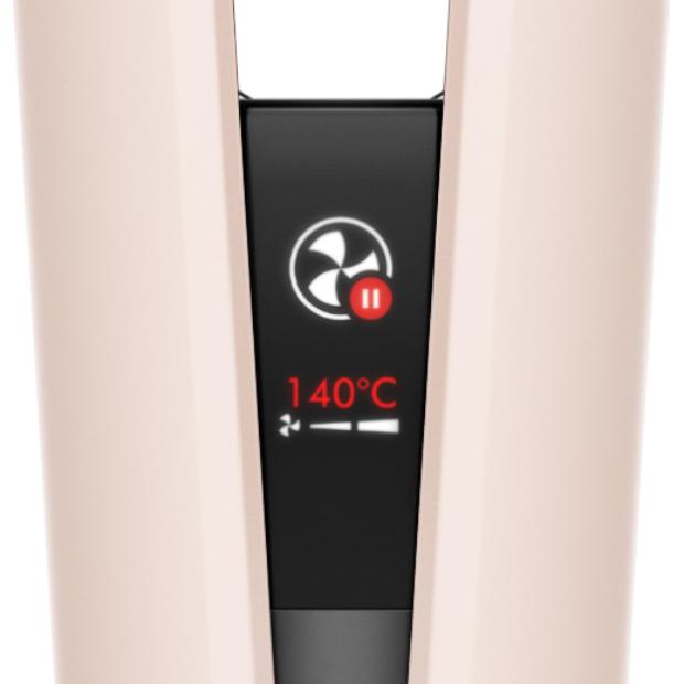 Krupni plan LCD zaslona uređaja Dyson Airstrait koji prikazuje kako uređaj automatski uključuje pauzu.