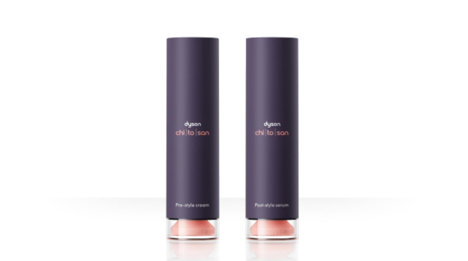 The Dyson Chitosan Pre-style cream and Post-style serum.