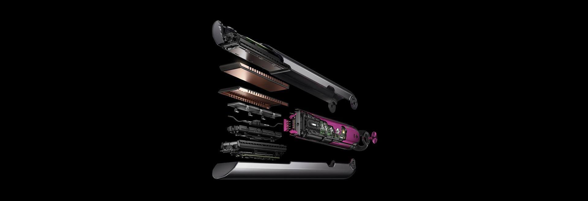 Side view of the Dyson Corrale straightener closed.