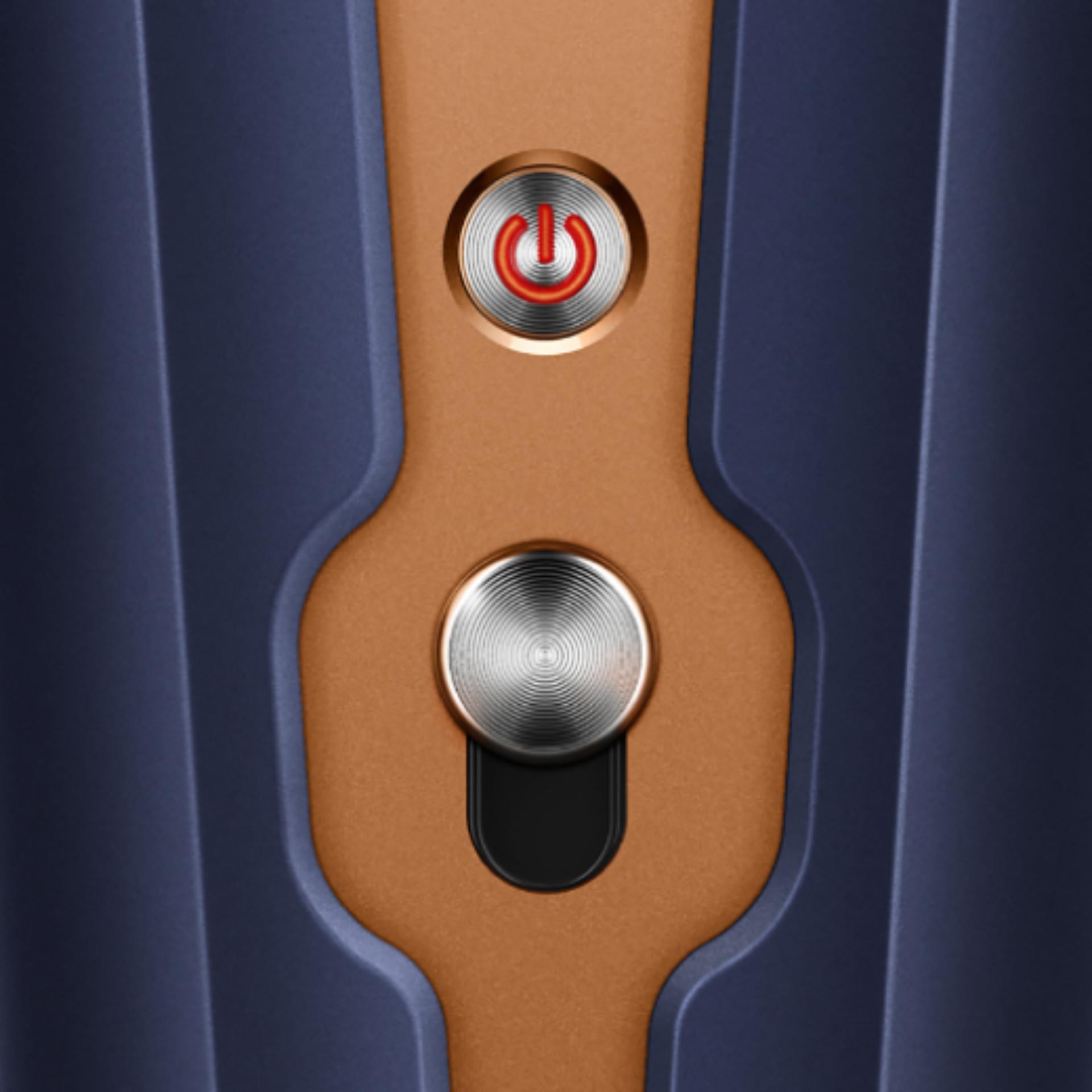 Close-up of the Power button and Safety lock.