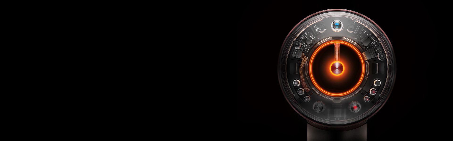 The technology inside the Dyson Supersonic Nural hair dryer through the clear end cap on the aperture.