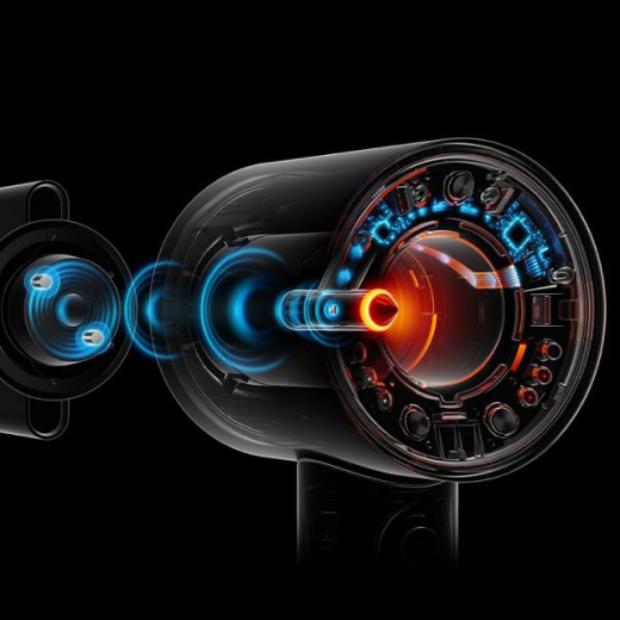 Cutaway graphics show the recognition technology inside the Dyson Supersonic Nural and its attachments.