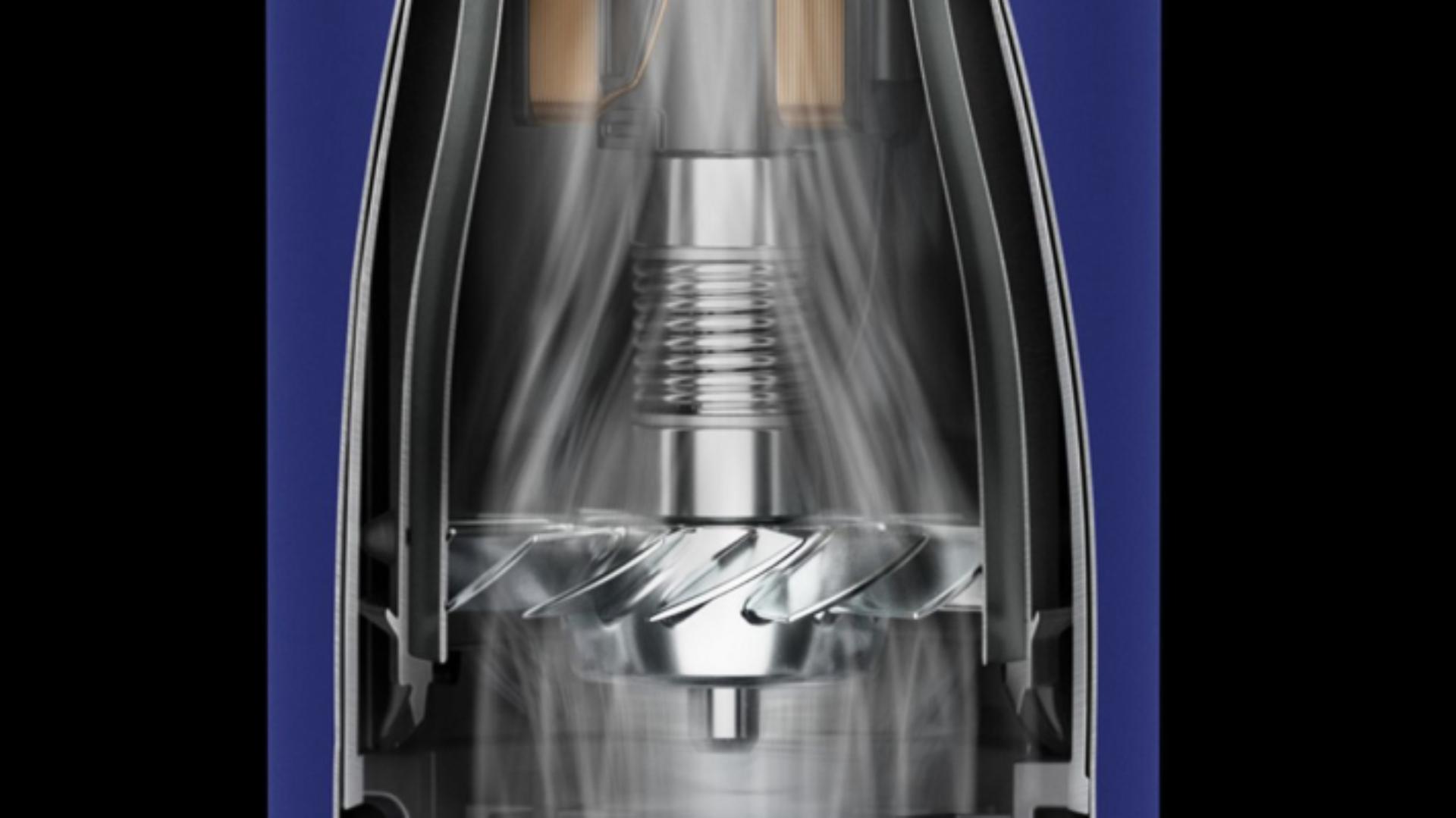 A technology image of the Dyson Hyperdymium motor inside the Dyson Supersonic Nural hair dryer handle