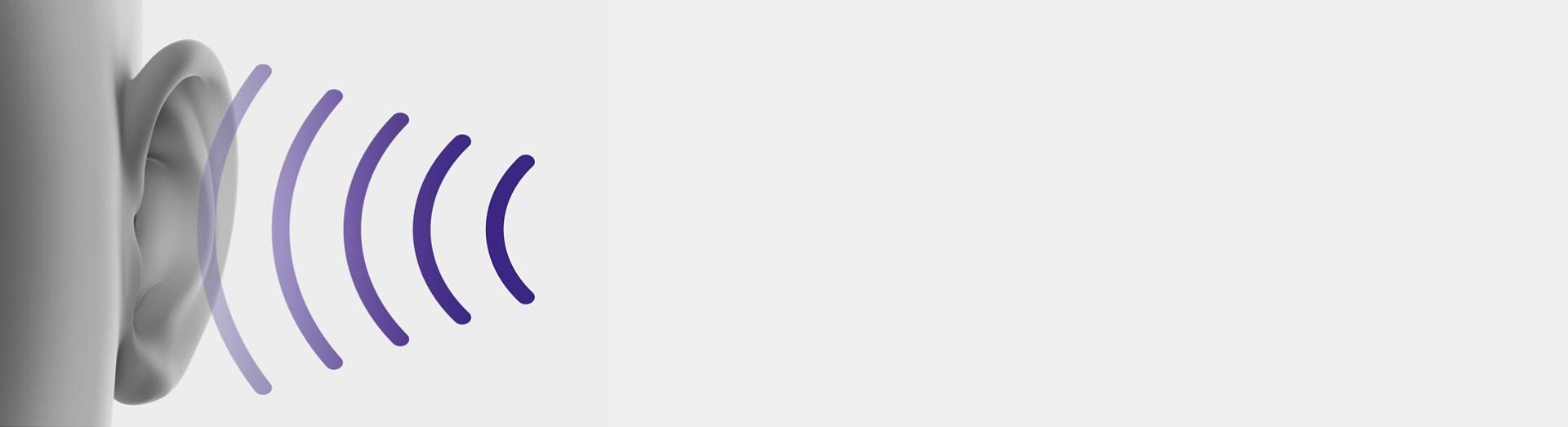 Egy emberi fül ábrája, amelyet épp elérnek a hanghullámok.