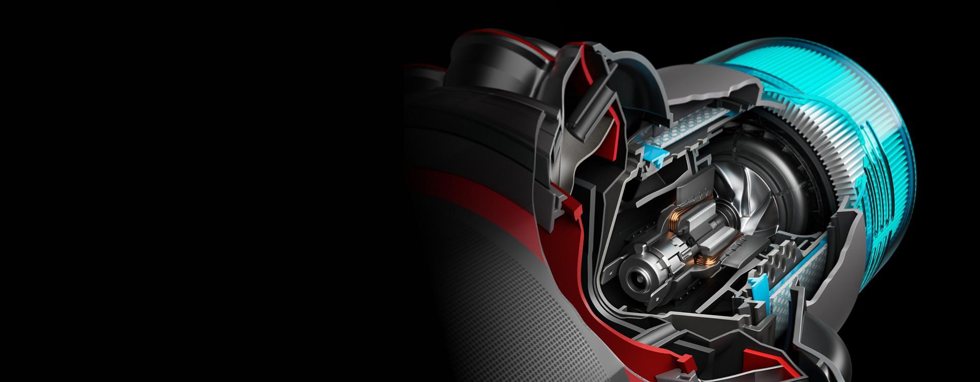 Close-up cutaway of the motor.