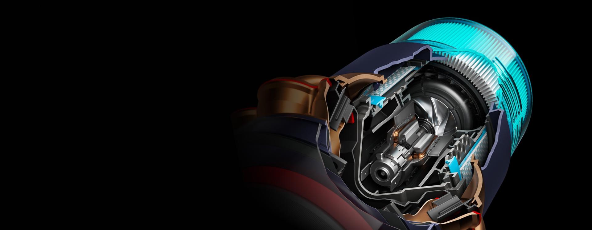 Close-up cutaway of the motor.