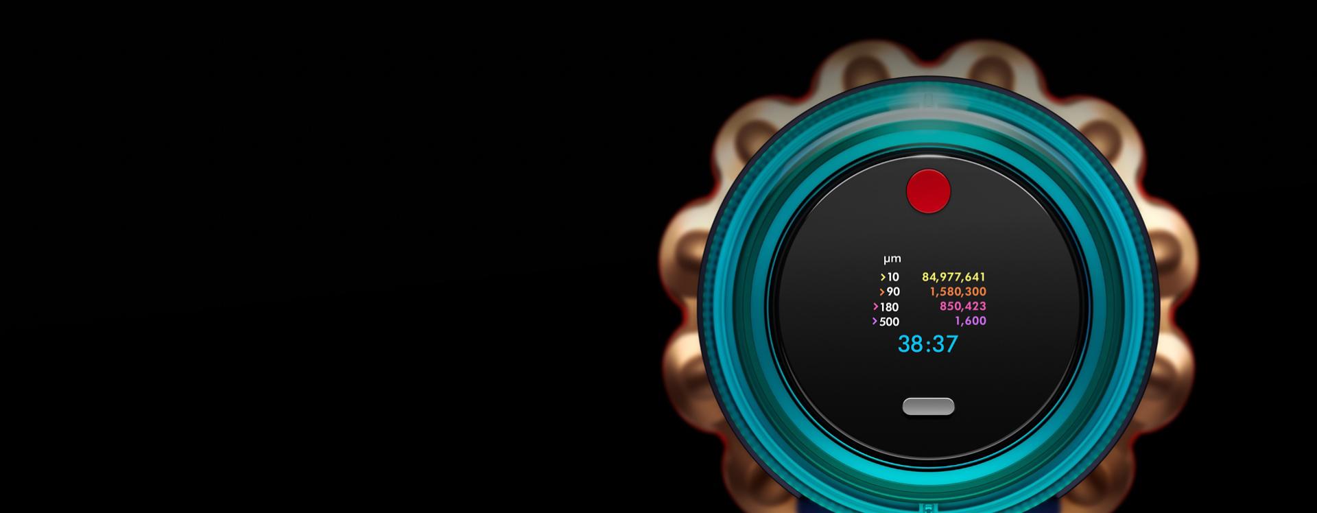 Close-up of the LCD on the Dyson Gen5detect vacuum.