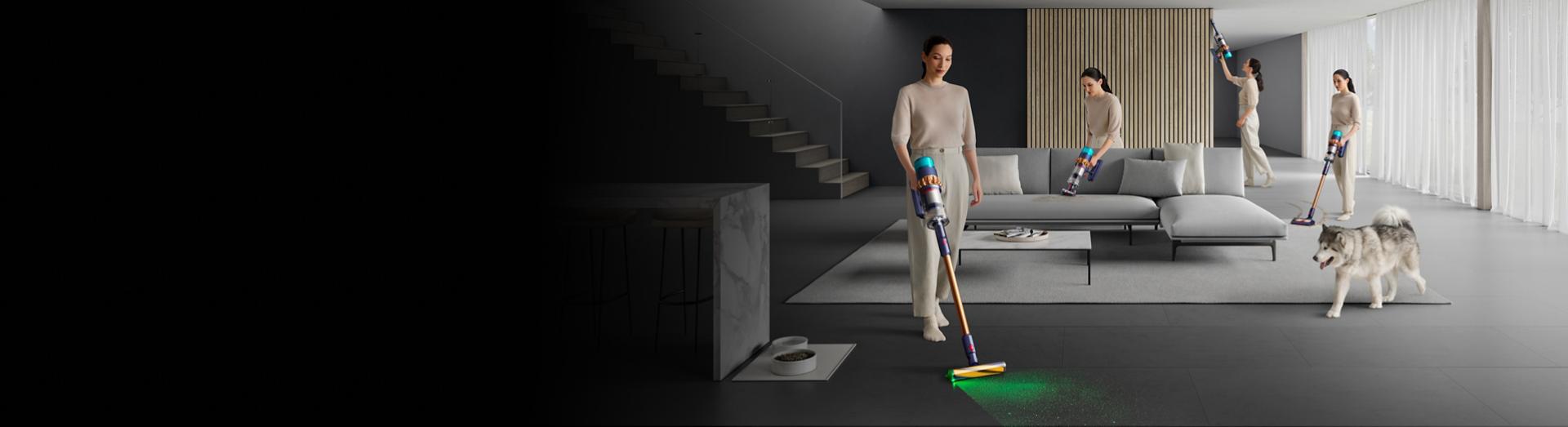 A family home being cleaned with the Dyson Gen5detect vacuum.
