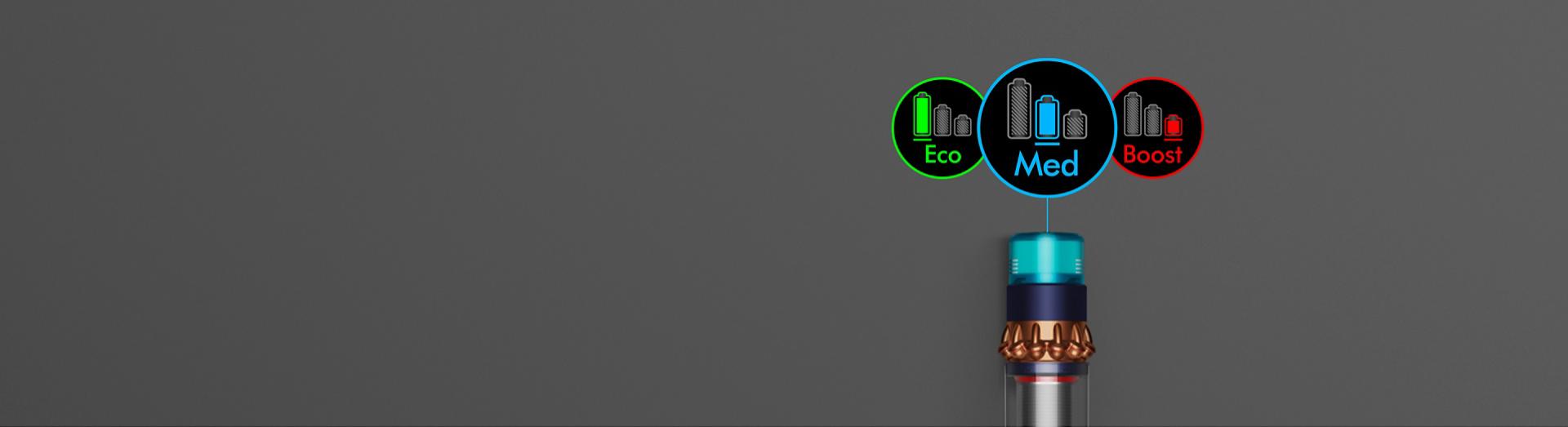 Icons showing the three power modes.