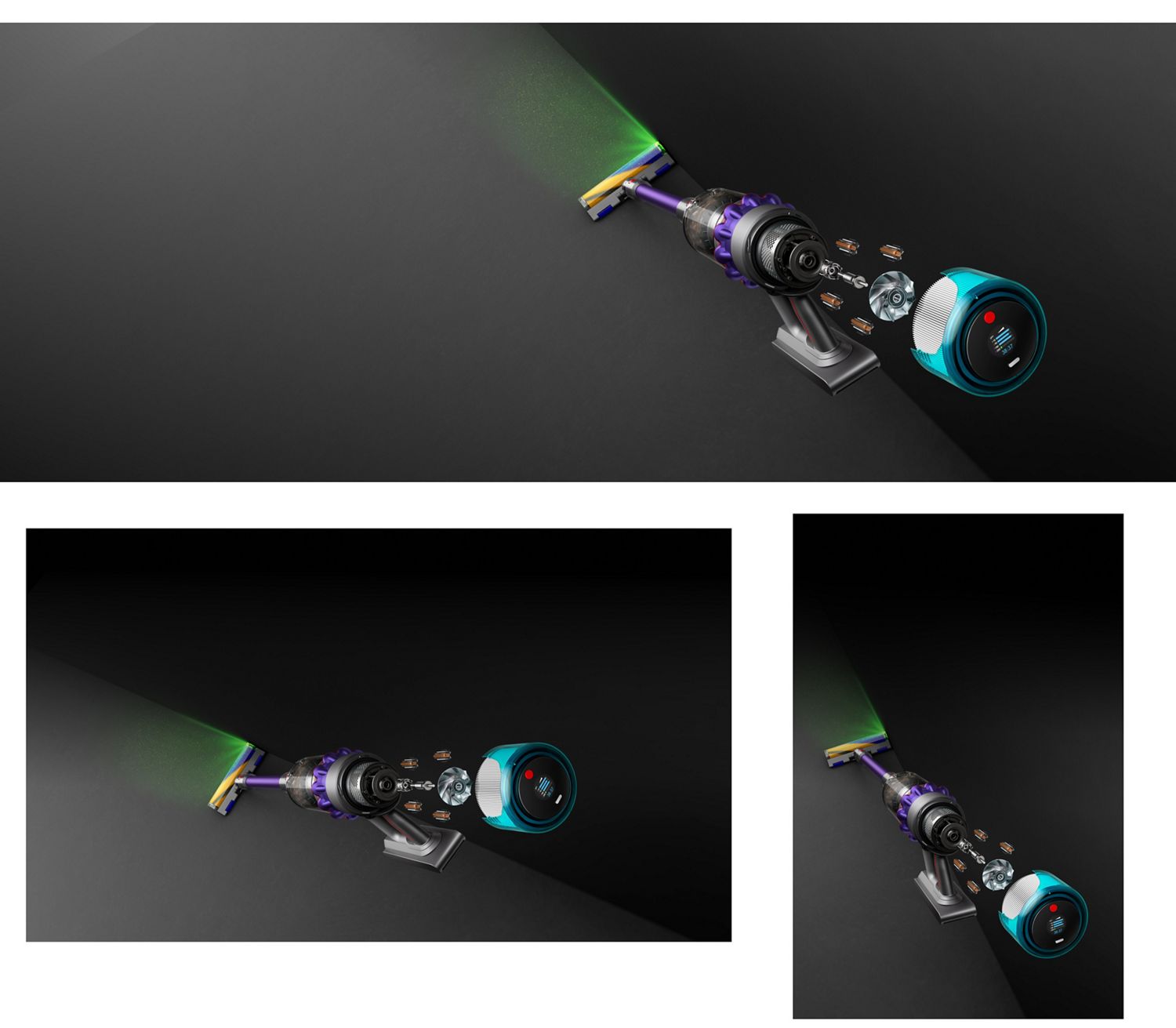 L'aspirateur robot laveur Dyson Spot+Scrub Ai émet une lumière verte pour faciliter la détection des liquides renversés et des débris.