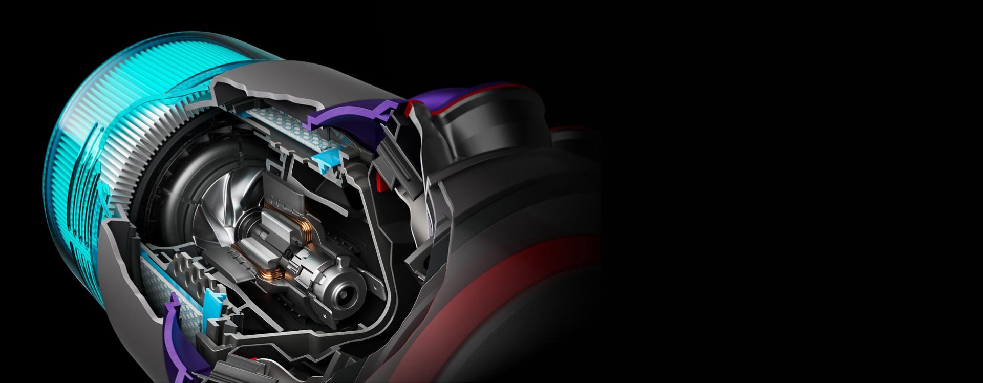 لقطة جانبية مُقرَّبة للمحرك.