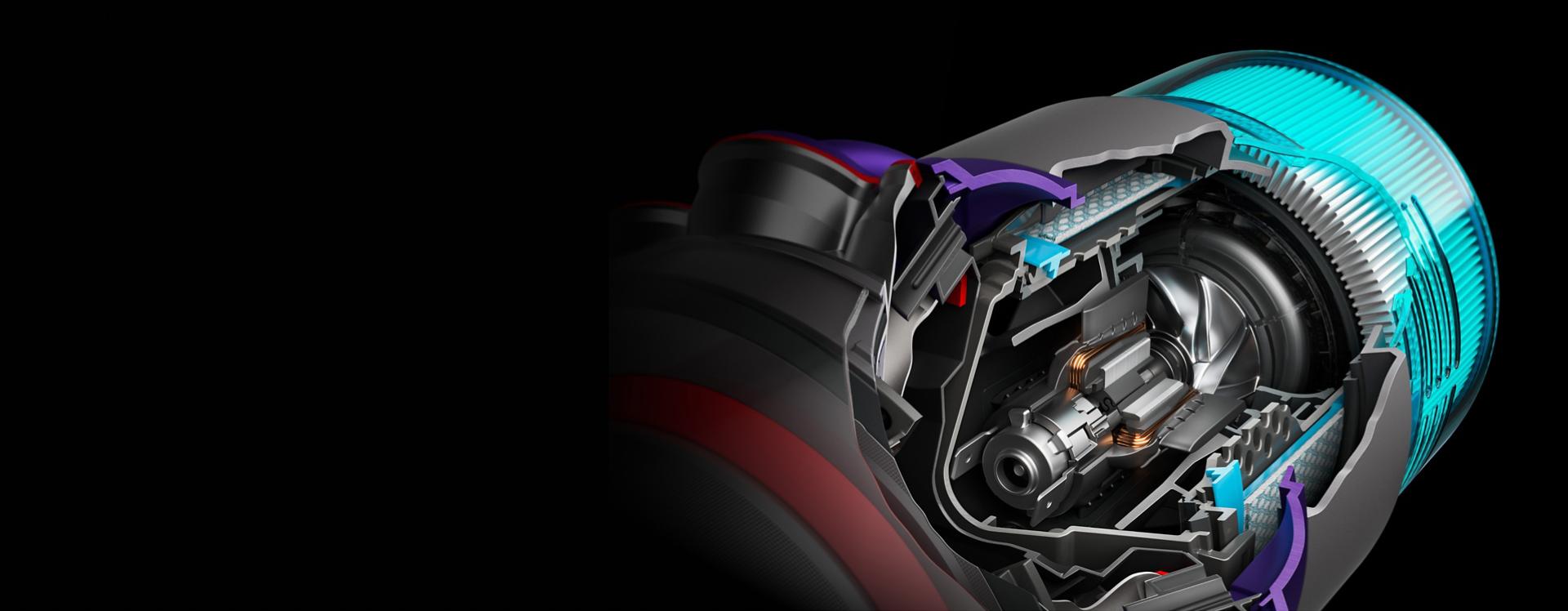 Close-up cutaway of the motor.