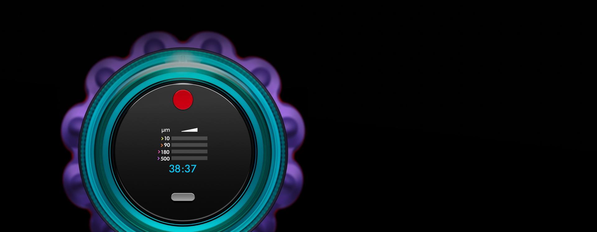 صورةٌ مُقرَّبة لشاشة LCD بمكنسة Dyson Gen5detect.