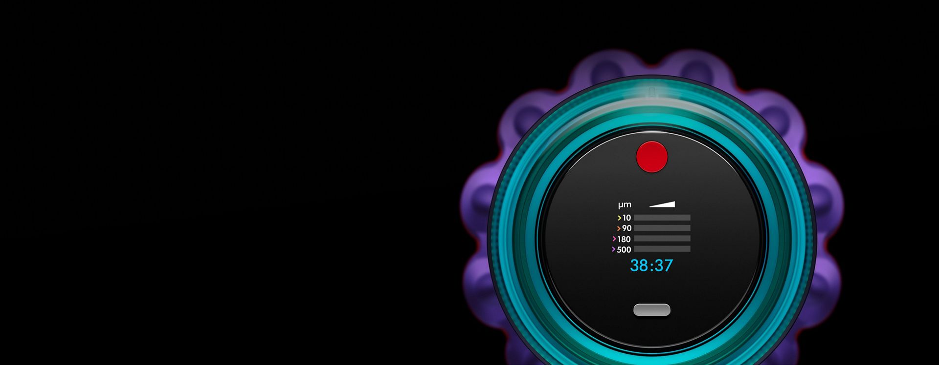 Dyson Gen5detect kablosuz süpürgenin LCD ekranının yakından görünümü.