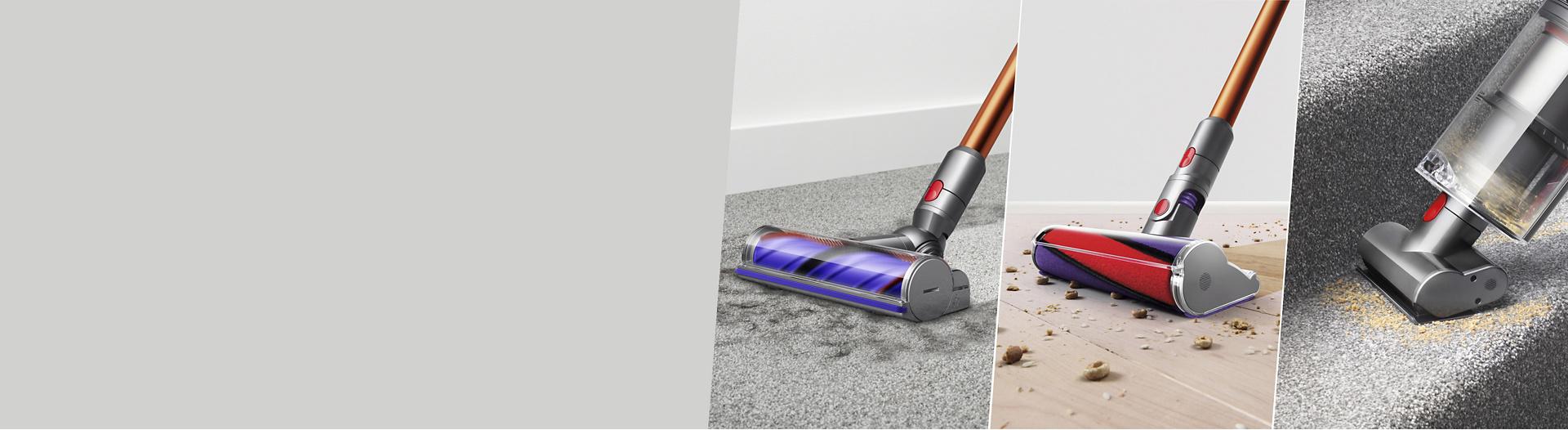 Split screen of three cleaner heads.