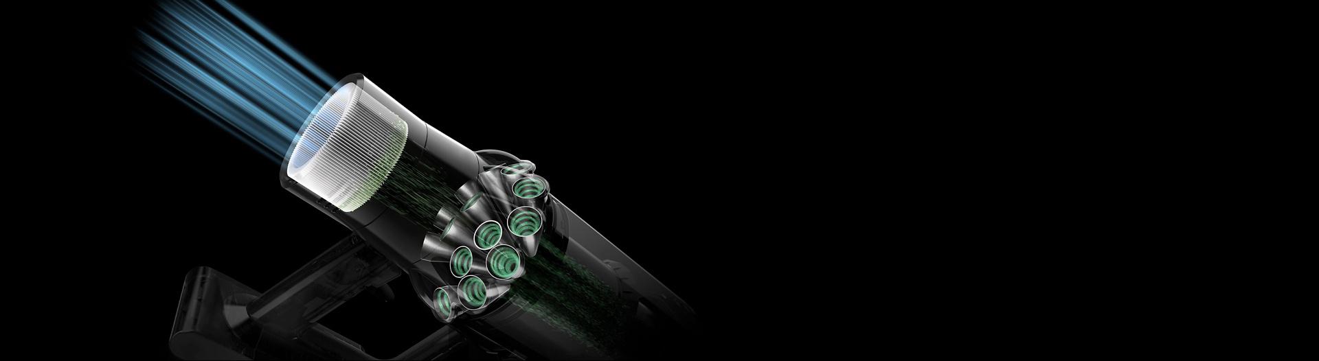 رسم توضيحي لمرور الهواء عبر منظومة الفلترة.