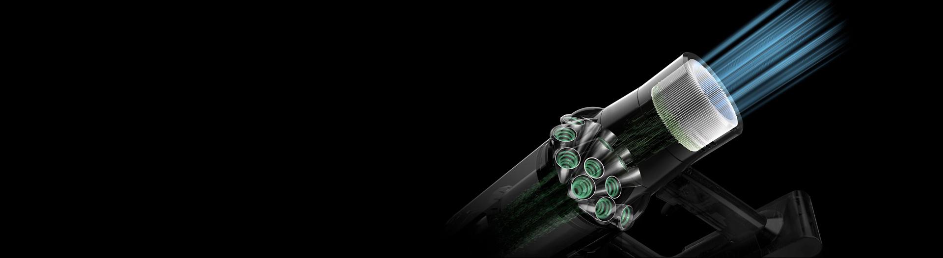 Illustration or air passing through the filtration system.